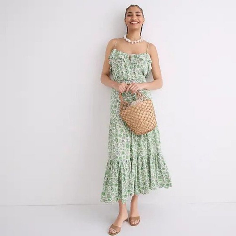 J Crew Tiered maxi dress in Green Ivory Tossed Floral